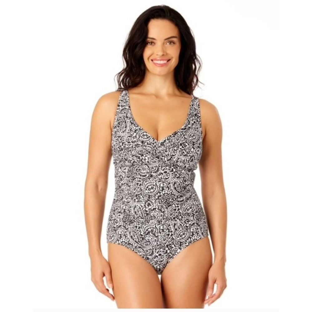Lands' End Sculpting Sweetheart One Piece Swimsuit Black/White Size XXL